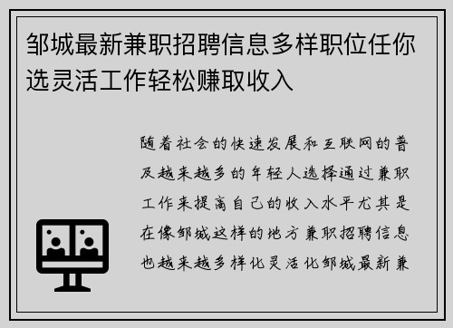 邹城最新兼职招聘信息多样职位任你选灵活工作轻松赚取收入