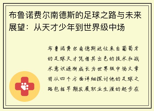 布鲁诺费尔南德斯的足球之路与未来展望：从天才少年到世界级中场