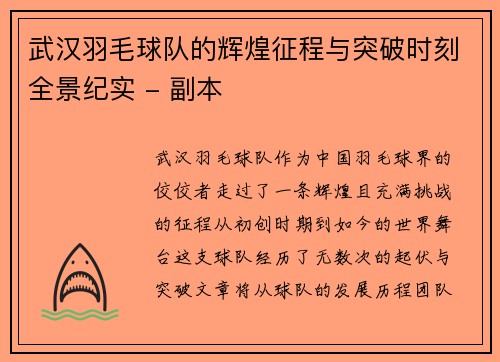 武汉羽毛球队的辉煌征程与突破时刻全景纪实 - 副本